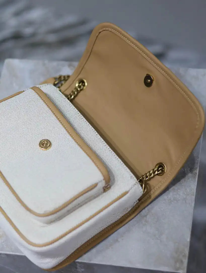 YSL 633151 Niki Baby Chain Bag IN Apricot cowhide with cotton and linen