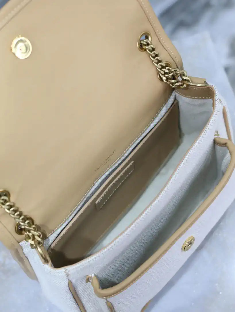 YSL 633151 Niki Baby Chain Bag IN Apricot cowhide with cotton and linen