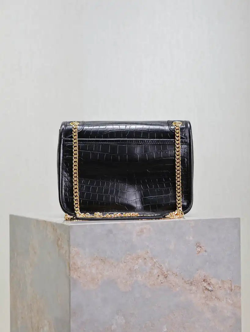 YSL 633151 Niki Baby Chain Bag IN crocodile Leather Black
