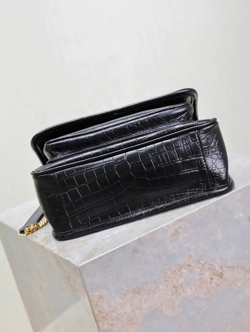 YSL 633151 Niki Baby Chain Bag IN crocodile Leather Black