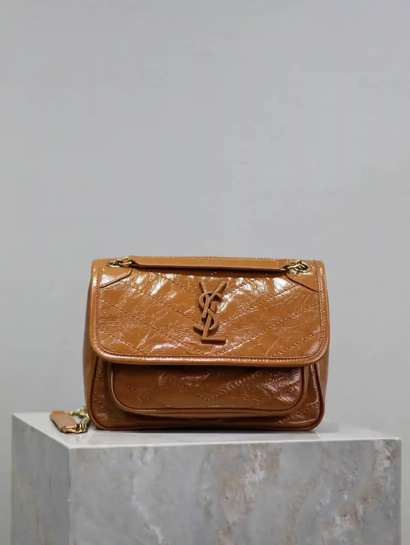 YSL 633151 Niki Baby Chain Bag IN VINTAGE Calf  Leather khaki Yellow