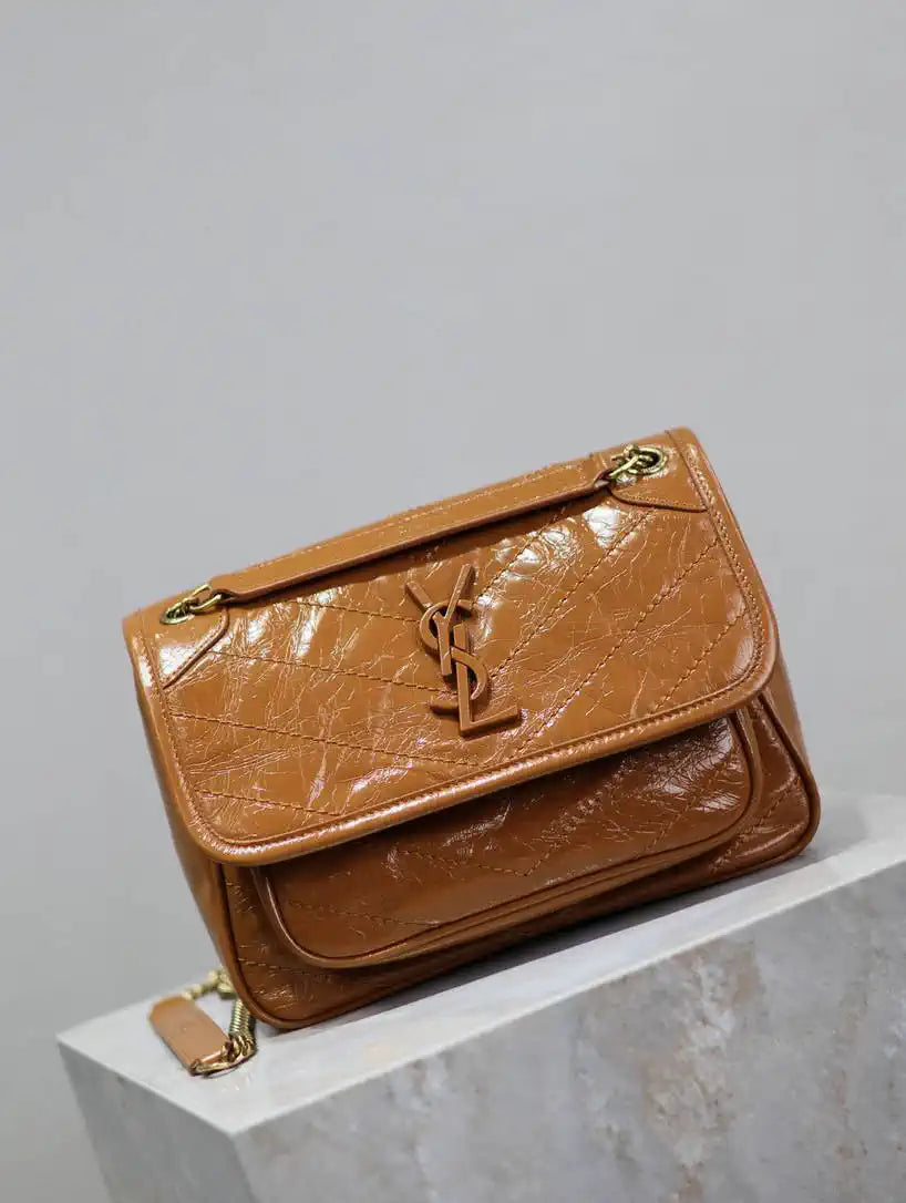 YSL 633151 Niki Baby Chain Bag IN VINTAGE Calf  Leather khaki Yellow