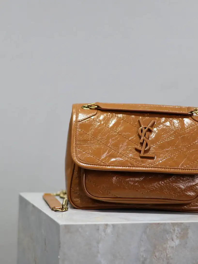 YSL 633151 Niki Baby Chain Bag IN VINTAGE Calf  Leather khaki Yellow