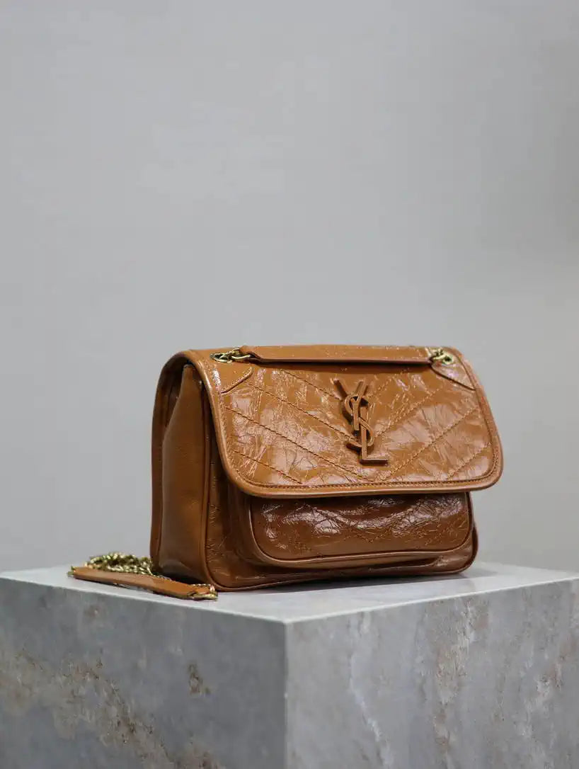 YSL 633151 Niki Baby Chain Bag IN VINTAGE Calf  Leather khaki Yellow