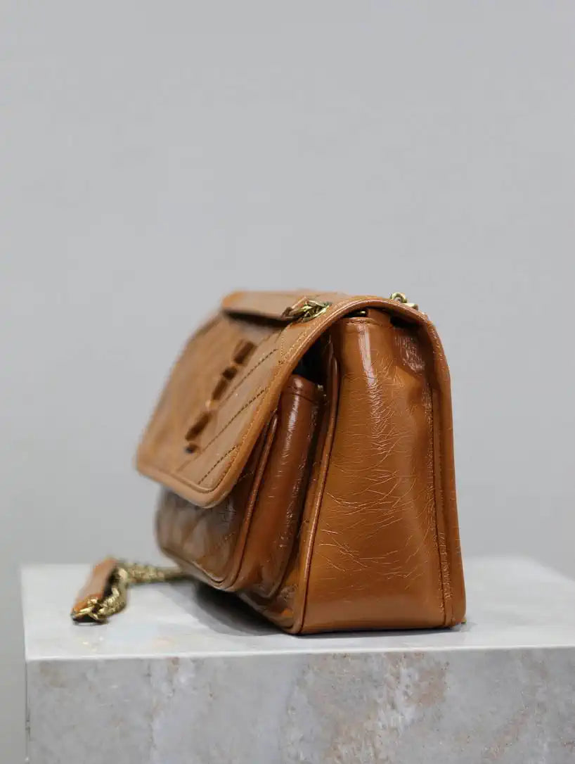 YSL 633151 Niki Baby Chain Bag IN VINTAGE Calf  Leather khaki Yellow