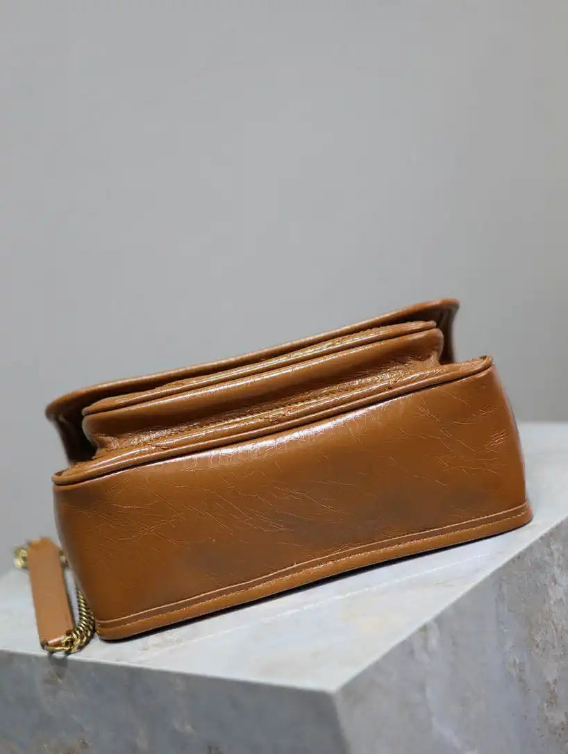 YSL 633151 Niki Baby Chain Bag IN VINTAGE Calf  Leather khaki Yellow