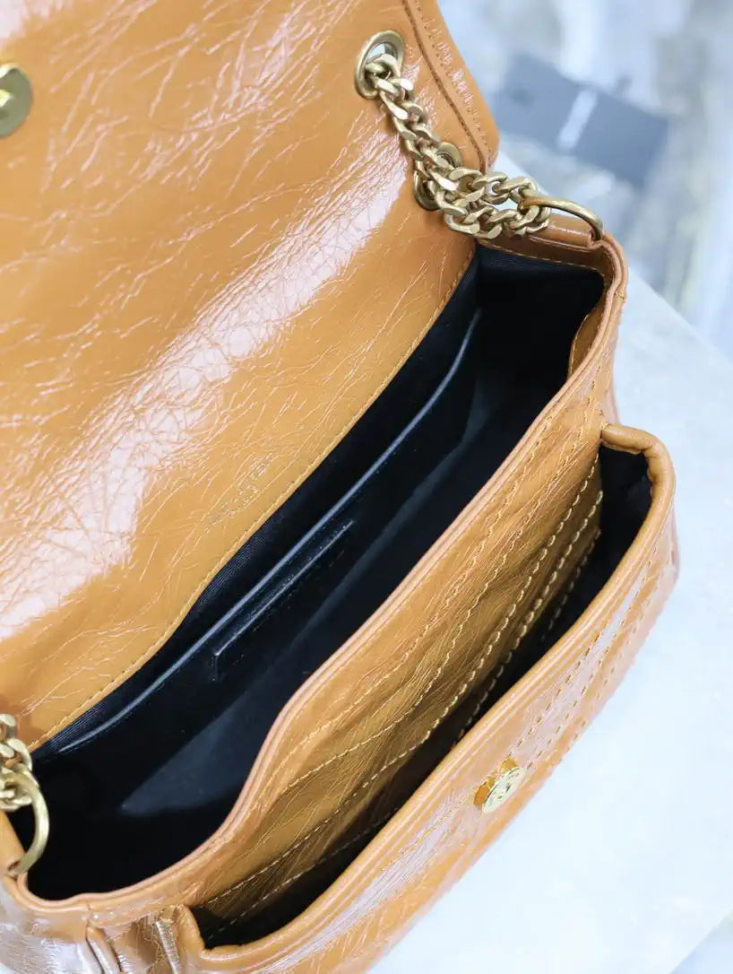 YSL 633151 Niki Baby Chain Bag IN VINTAGE Calf  Leather khaki Yellow