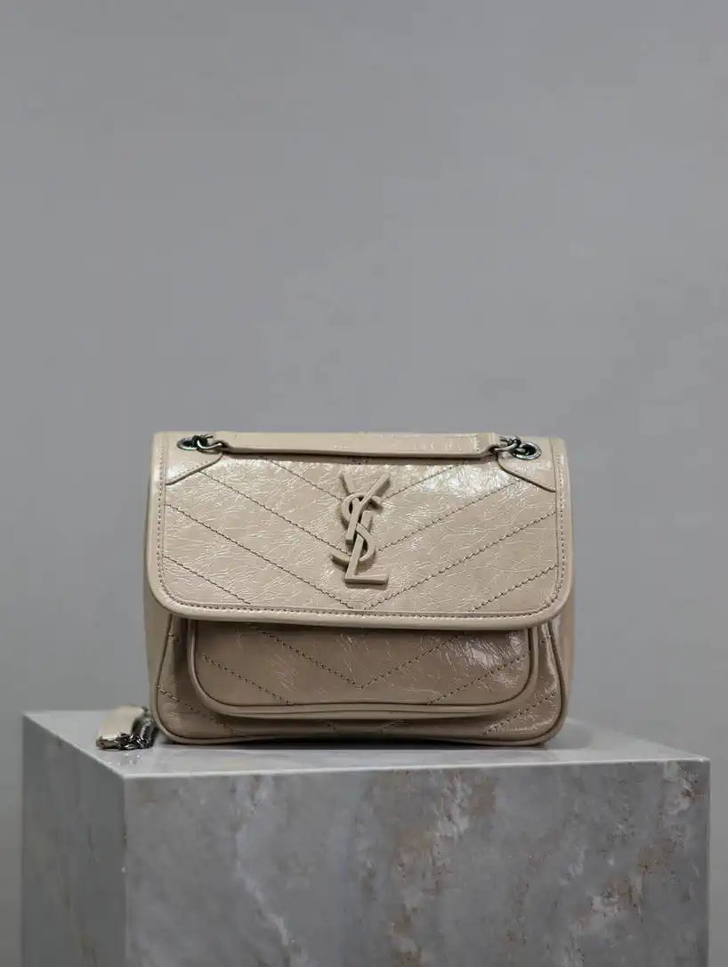 YSL 633151 Niki Baby Chain Bag IN VINTAGE Calf Leather Apricot