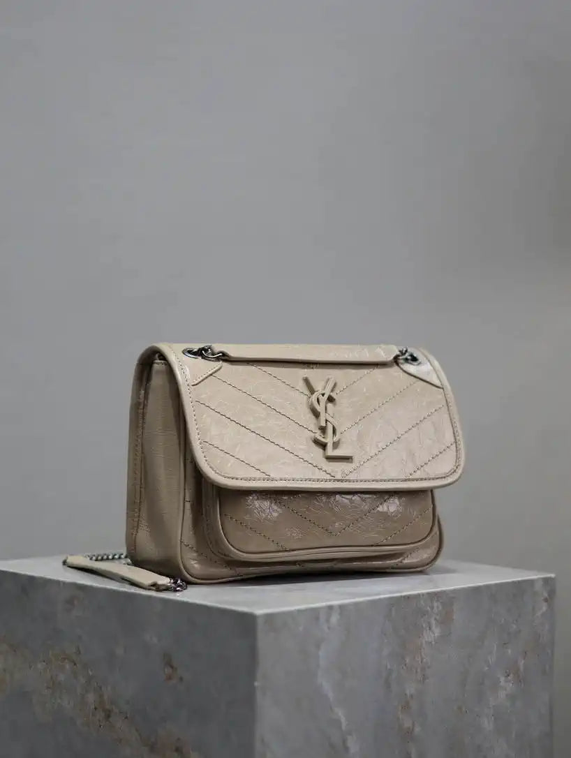 YSL 633151 Niki Baby Chain Bag IN VINTAGE Calf Leather Apricot