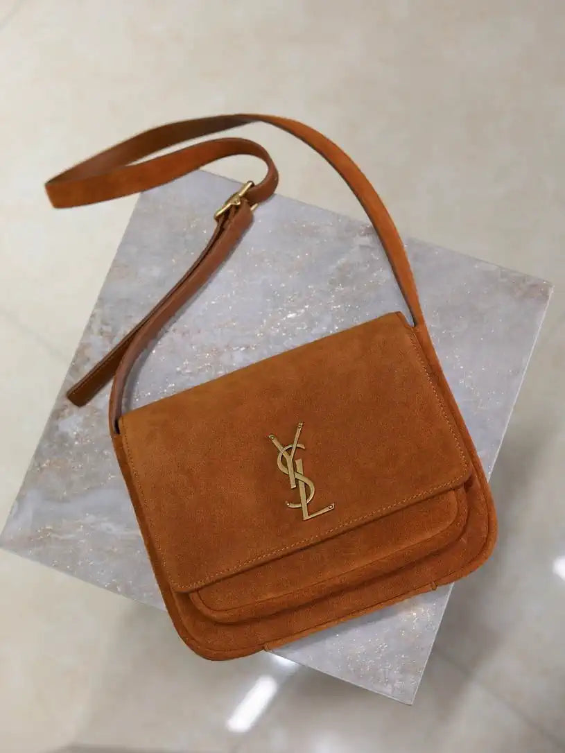 YSL 633151 Niki Baby Chain Bag Suede leather Brown