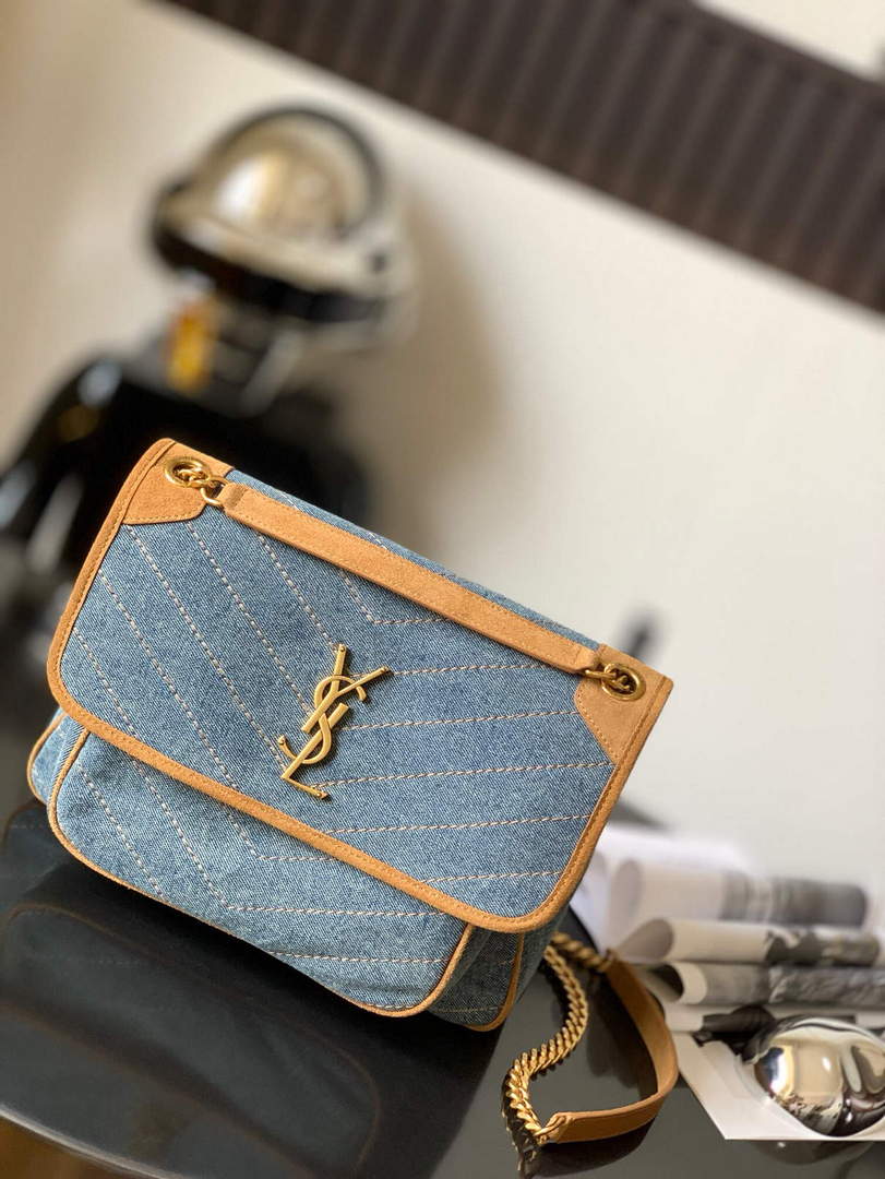 YSL 633158 Niki Medium Chain Bag Denim with leather - Default Title - View 1