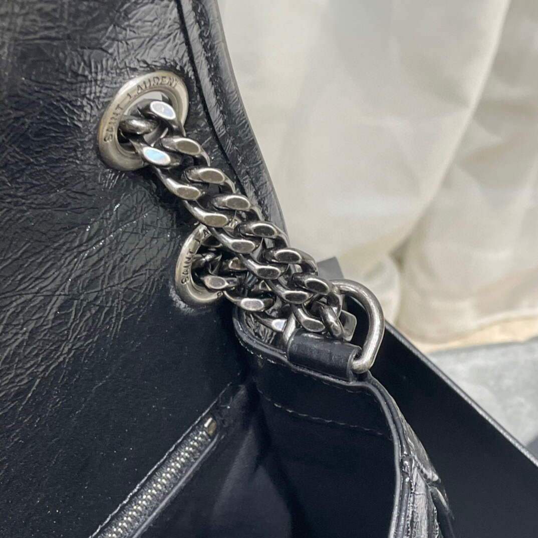 YSL 633158 Yves Saint Laurent Niki Medium In Quilted Crinkled Vintage Leather Bag Black