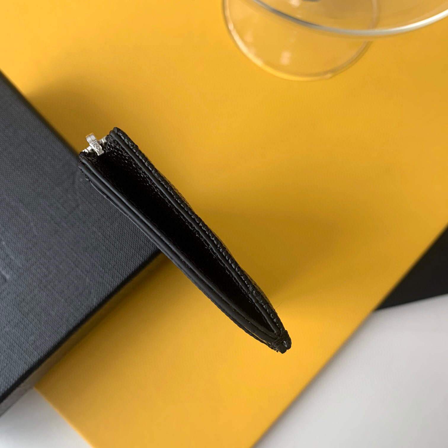YSL Monogram Fragments Zippered Card Case In Grain De Poudre Embossed Leather 607915 Black Sliver