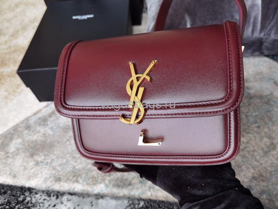 YSL 634306 Yves Saint Laurent Solferino Box small Shoulder Handbag Wine Red - luxibagsmall