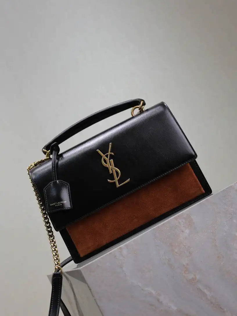 YSL 634723 SUNSET TOP HANDLE IN SMOOTH LEATHER AND Suede brown