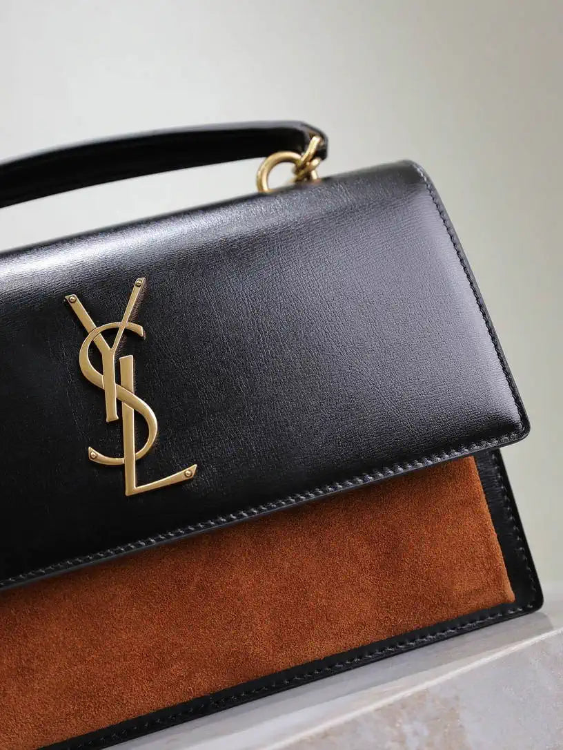 YSL 634723 SUNSET TOP HANDLE IN SMOOTH LEATHER AND Suede brown