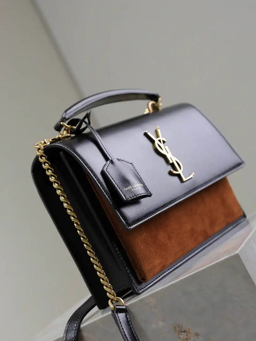 YSL 634723 SUNSET TOP HANDLE IN SMOOTH LEATHER AND Suede brown