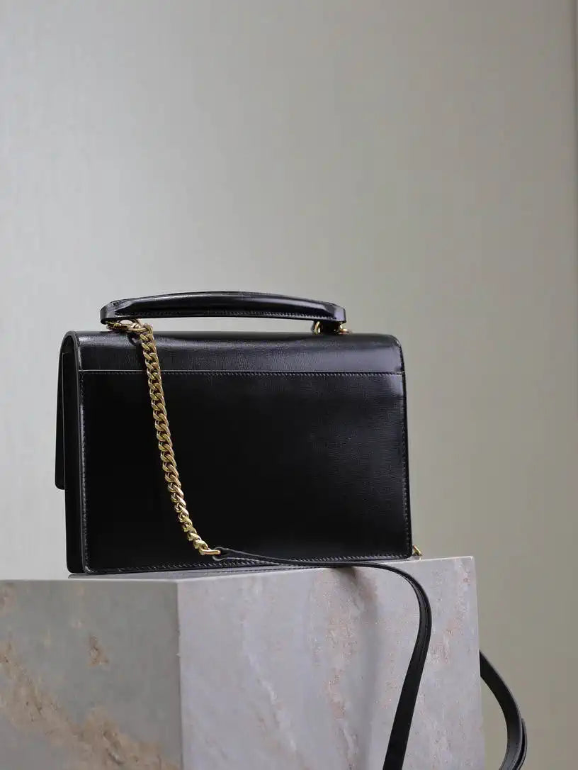 YSL 634723 SUNSET TOP HANDLE IN SMOOTH LEATHER AND Suede brown
