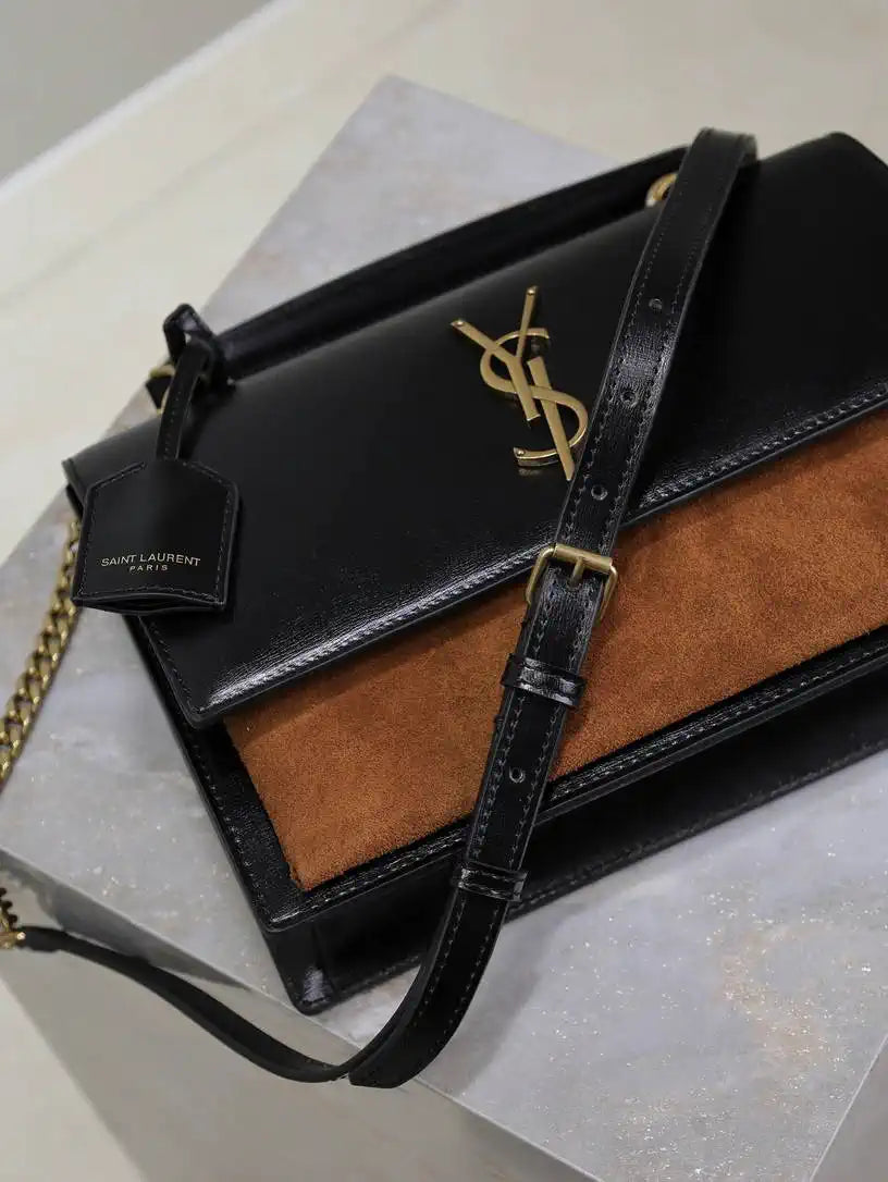 YSL 634723 SUNSET TOP HANDLE IN SMOOTH LEATHER AND Suede brown