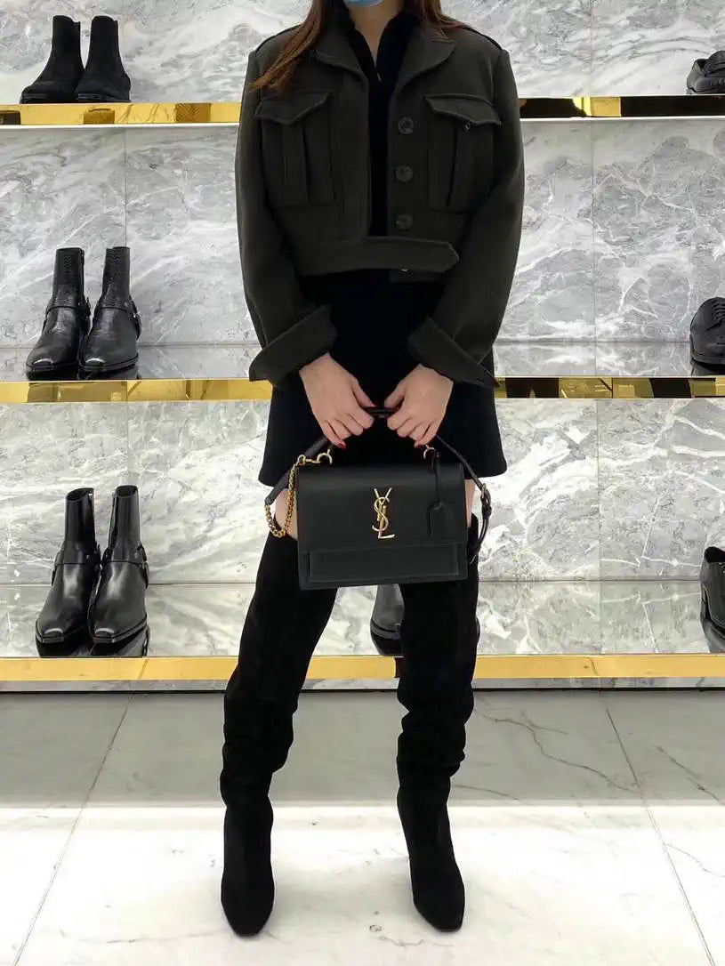 YSL 634723 SUNSET TOP HANDLE IN SMOOTH LEATHER Black
