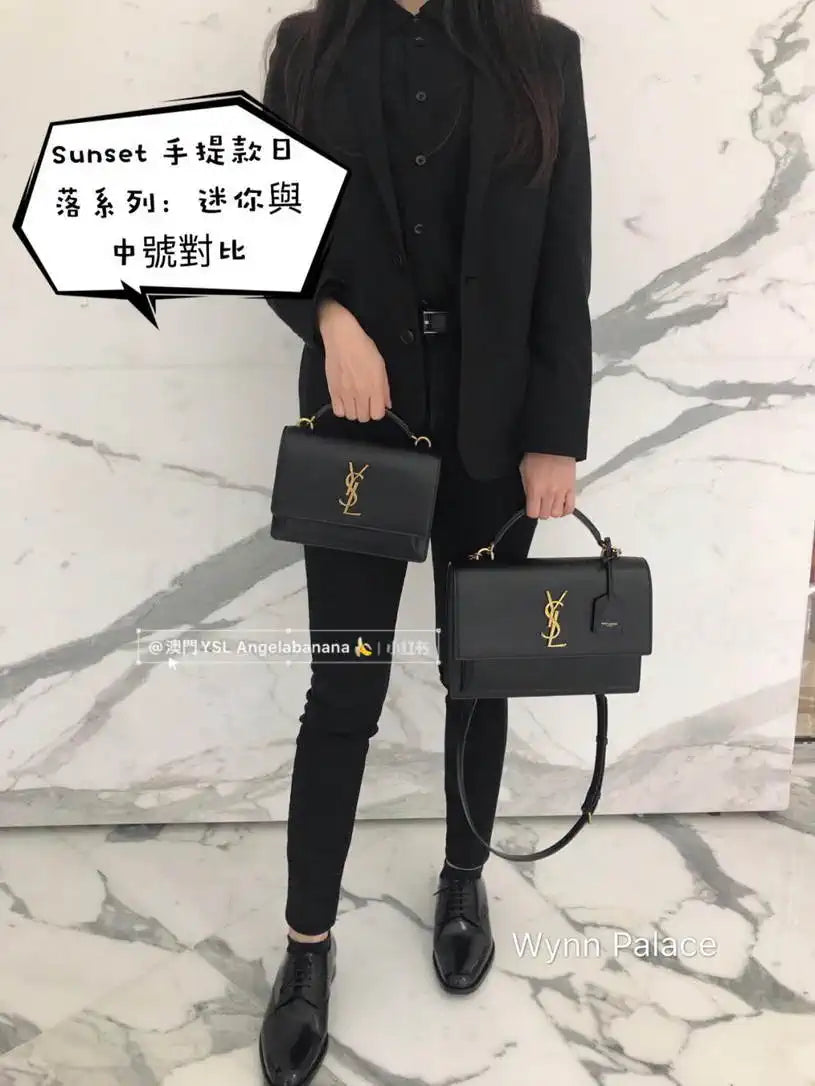YSL 634723 SUNSET TOP HANDLE IN SMOOTH LEATHER Black