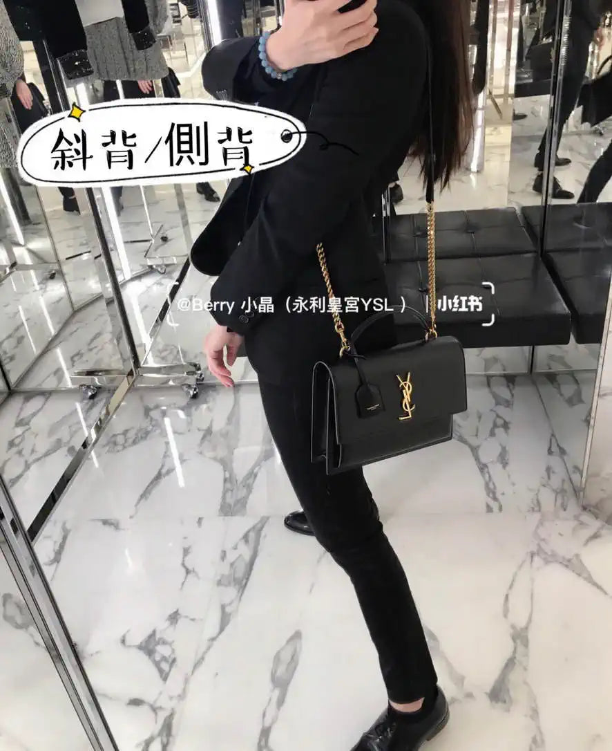 YSL 634723 SUNSET TOP HANDLE IN SMOOTH LEATHER Black