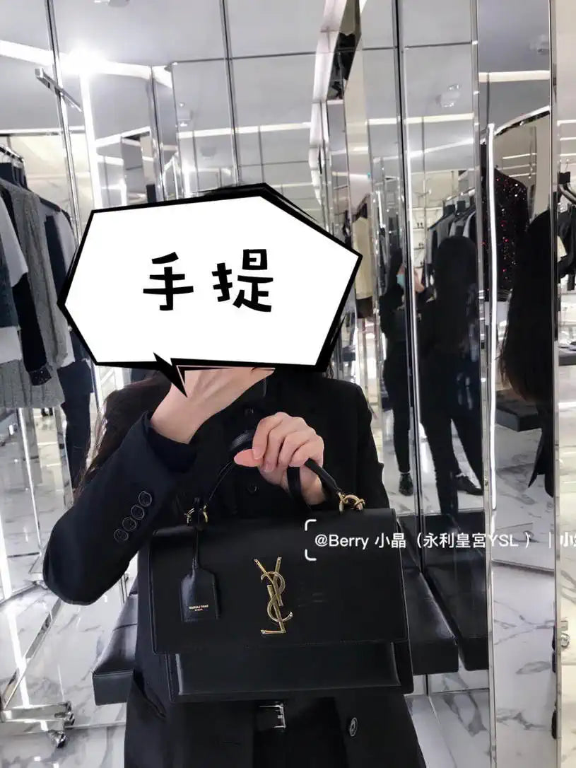 YSL 634723 SUNSET TOP HANDLE IN SMOOTH LEATHER Black