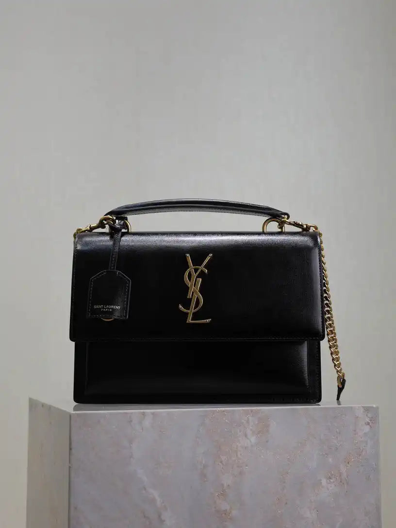 YSL 634723 SUNSET TOP HANDLE IN SMOOTH LEATHER Black