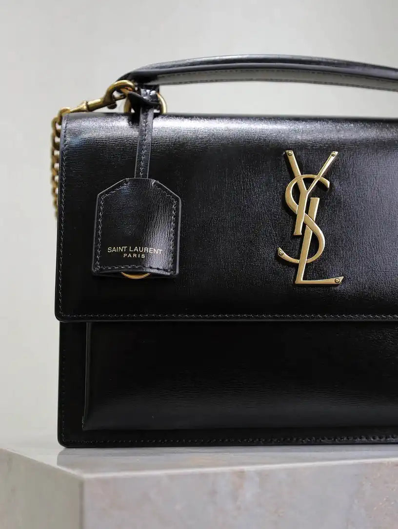 YSL 634723 SUNSET TOP HANDLE IN SMOOTH LEATHER Black