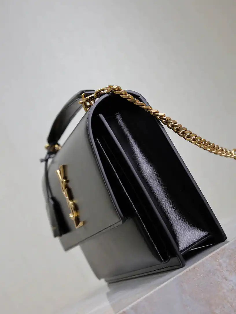 YSL 634723 SUNSET TOP HANDLE IN SMOOTH LEATHER Black