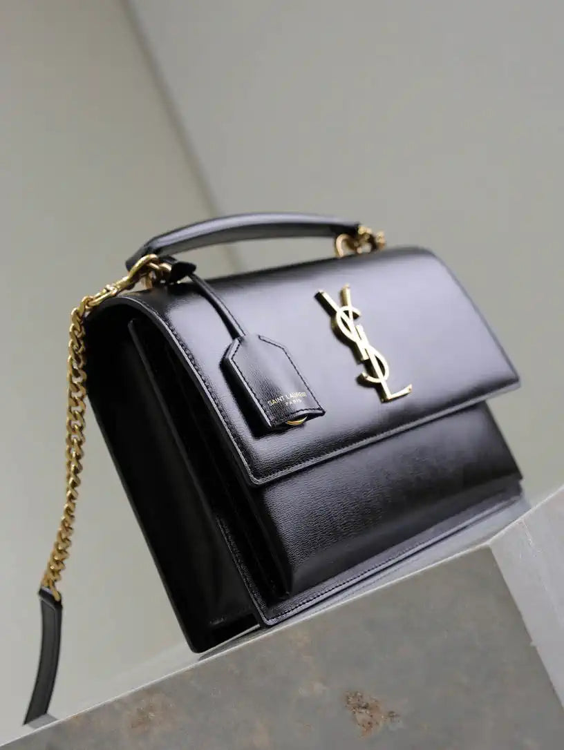 YSL 634723 SUNSET TOP HANDLE IN SMOOTH LEATHER Black