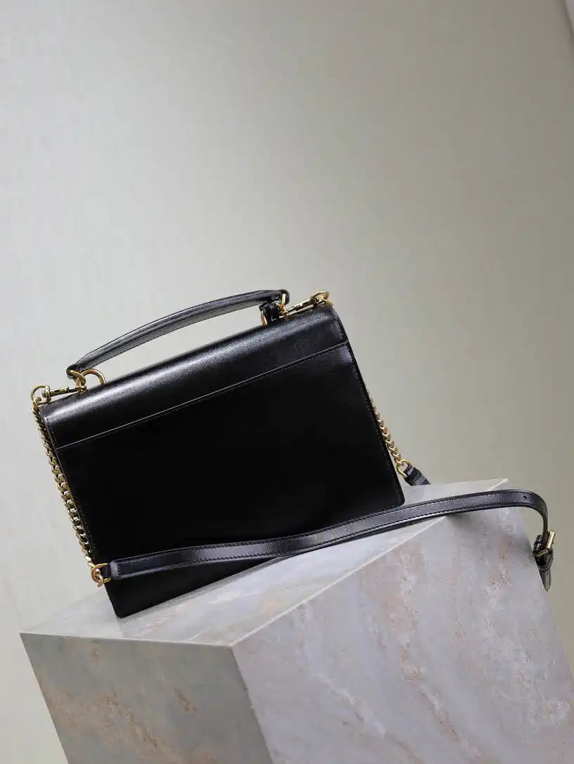 YSL 634723 SUNSET TOP HANDLE IN SMOOTH LEATHER Black