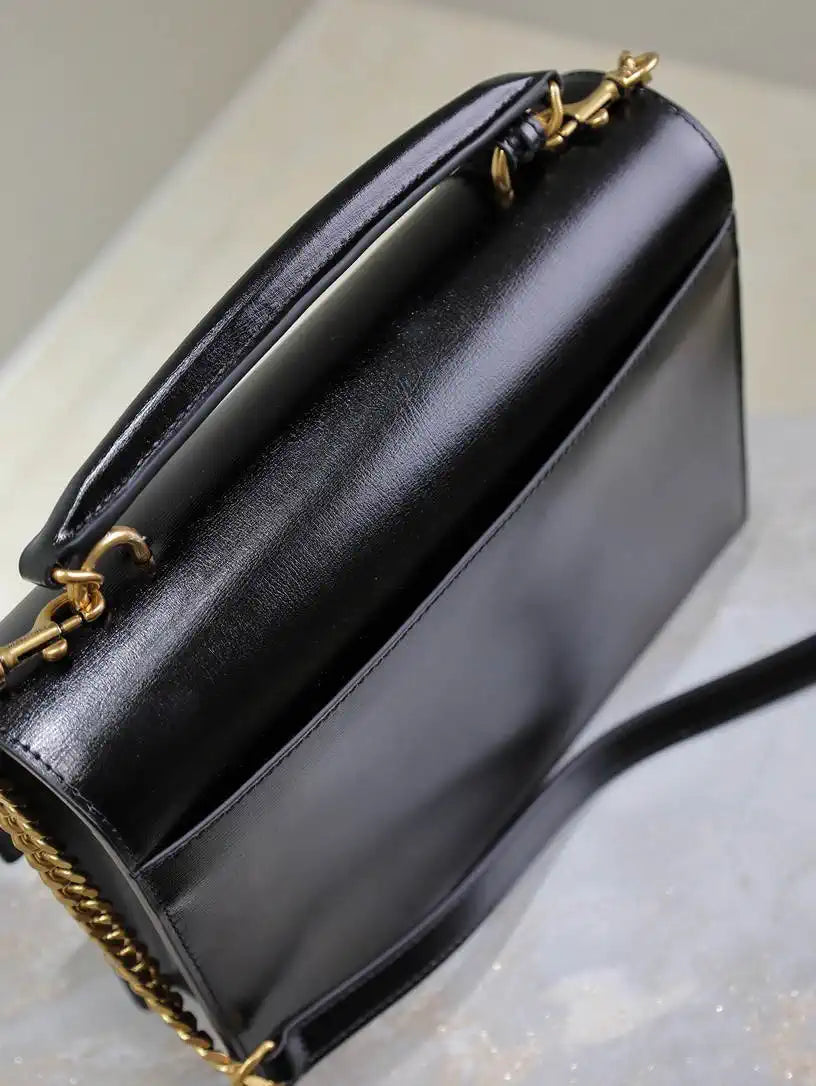 YSL 634723 SUNSET TOP HANDLE IN SMOOTH LEATHER Black