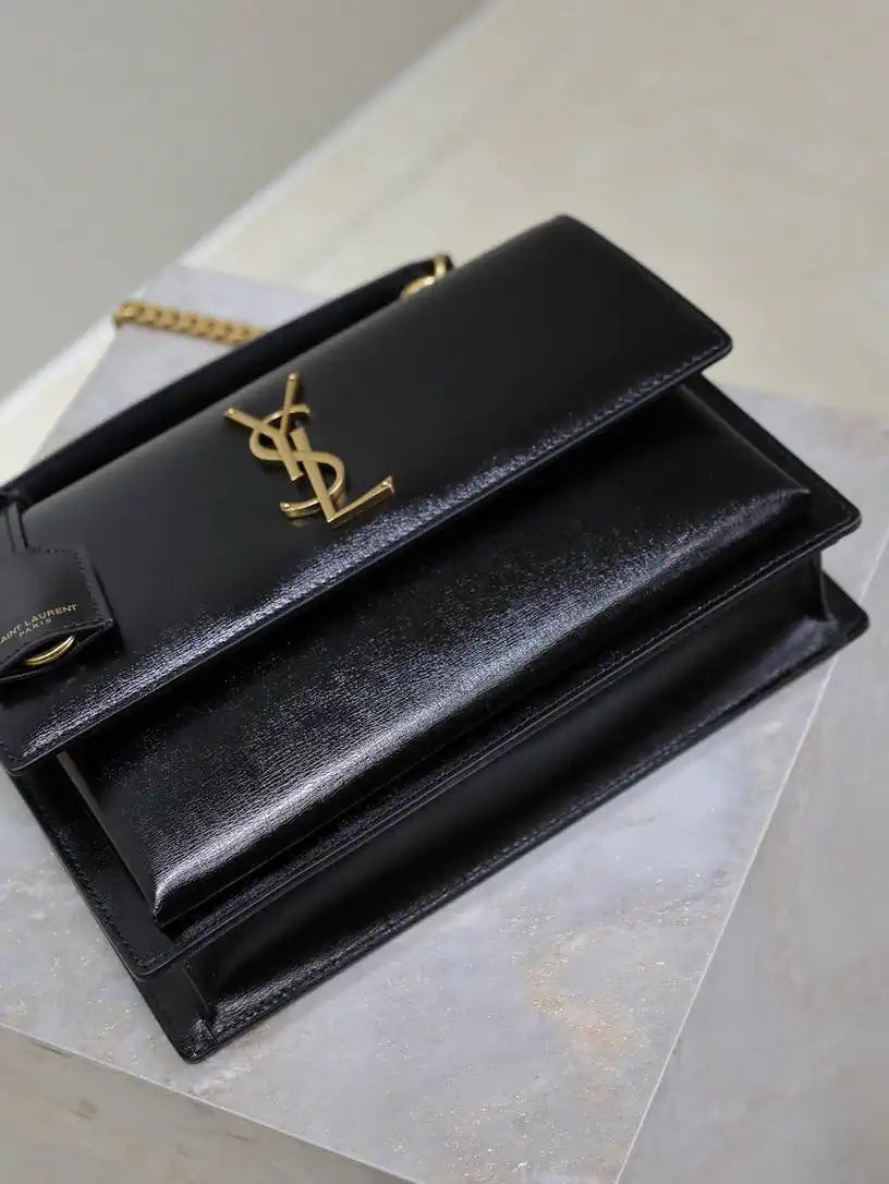 YSL 634723 SUNSET TOP HANDLE IN SMOOTH LEATHER Black