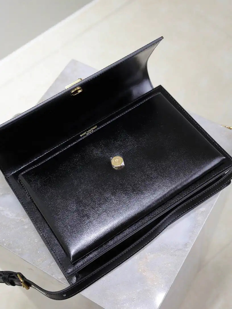 YSL 634723 SUNSET TOP HANDLE IN SMOOTH LEATHER Black