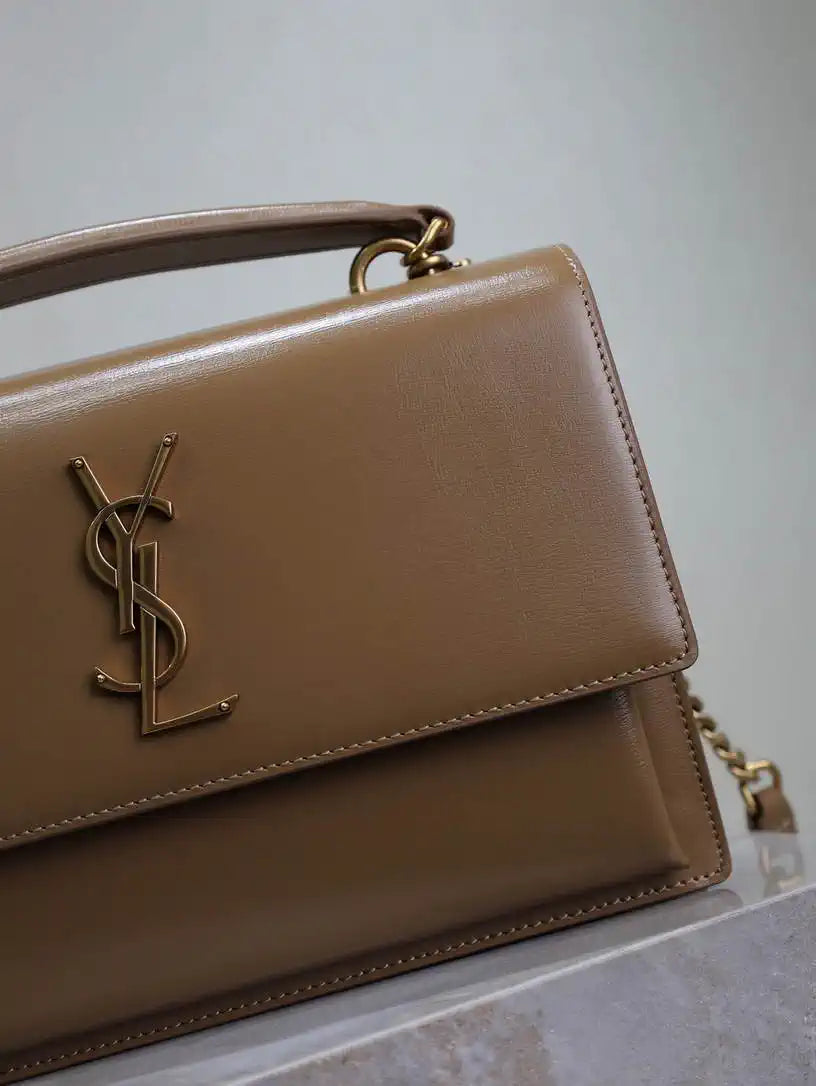 YSL 634723 SUNSET TOP HANDLE IN SMOOTH LEATHER Brown