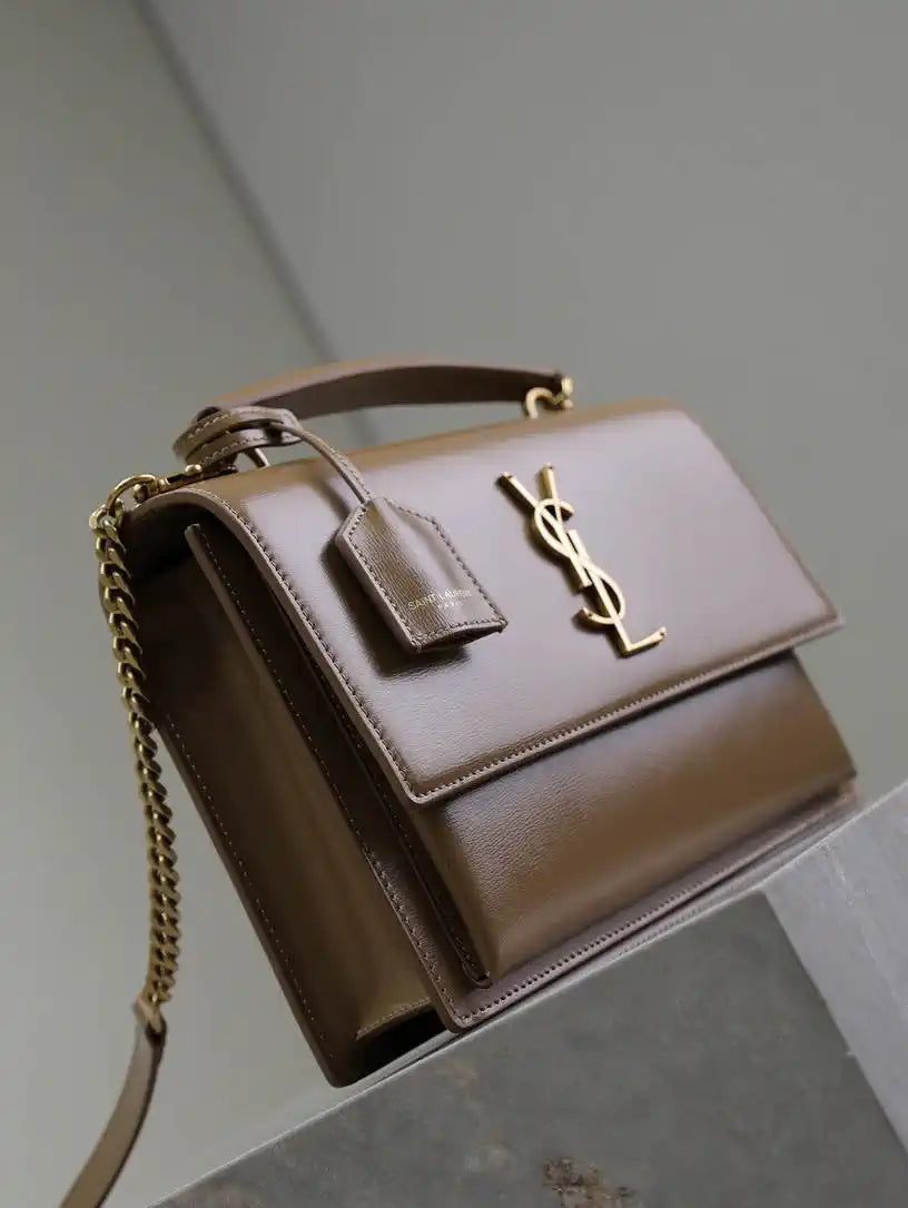 YSL 634723 SUNSET TOP HANDLE IN SMOOTH LEATHER Brown