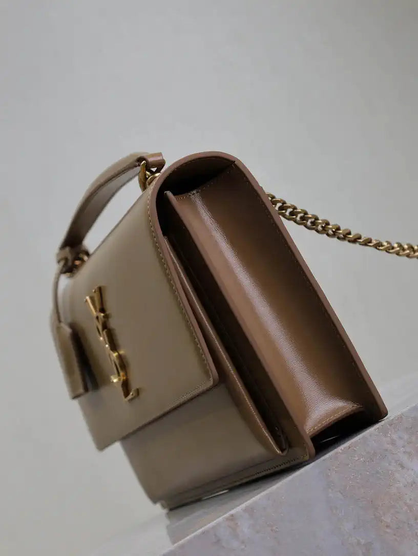 YSL 634723 SUNSET TOP HANDLE IN SMOOTH LEATHER Brown
