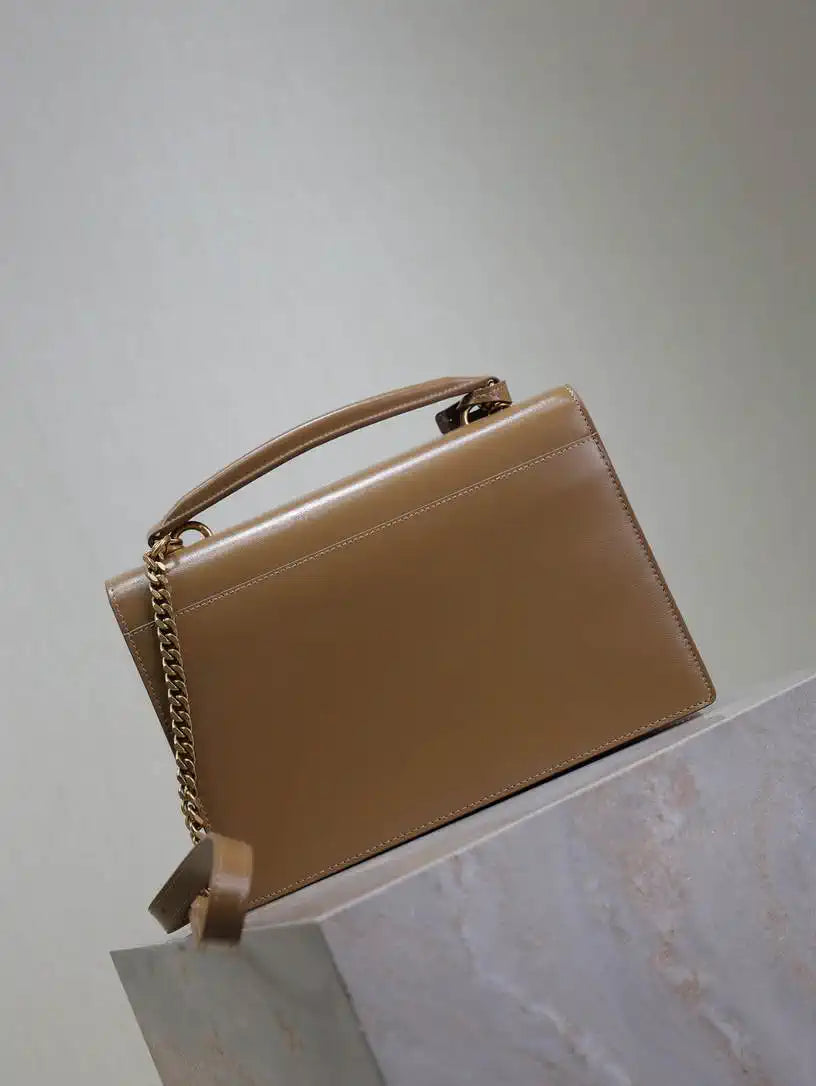 YSL 634723 SUNSET TOP HANDLE IN SMOOTH LEATHER Brown