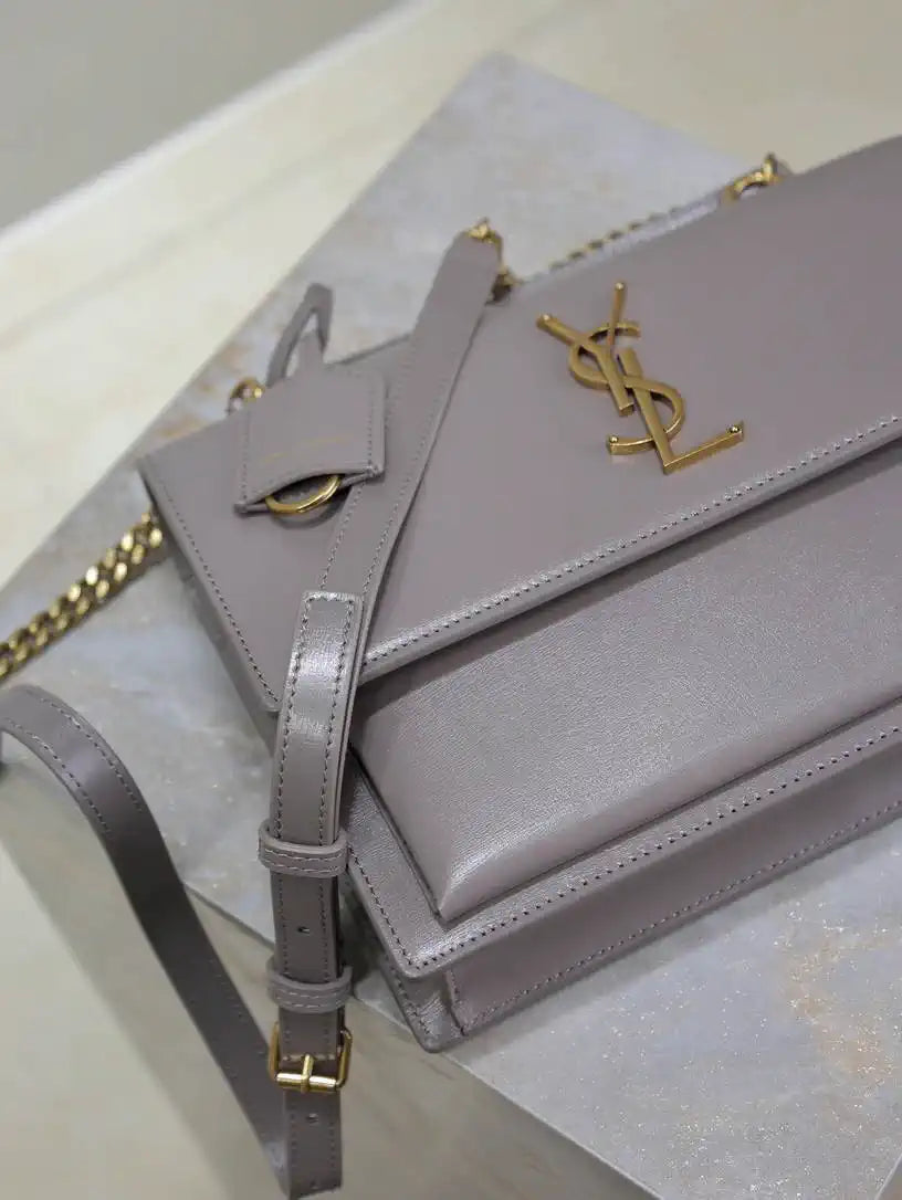 YSL 634723 SUNSET TOP HANDLE IN SMOOTH LEATHER Gray