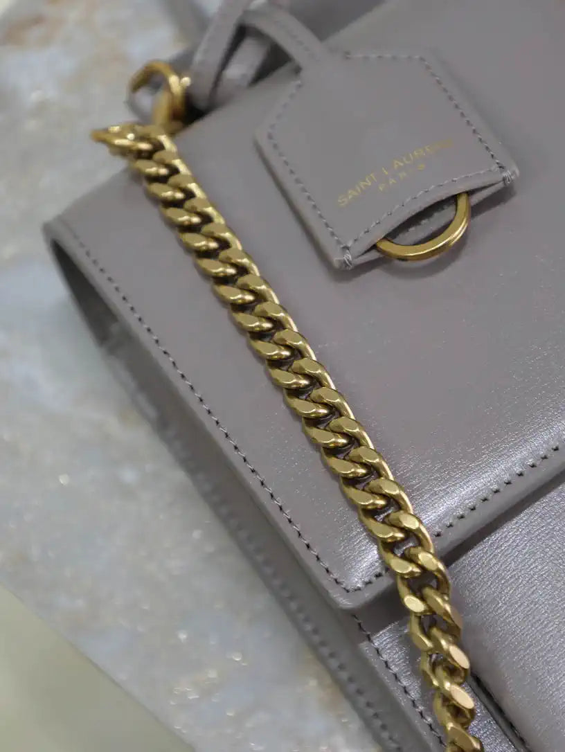 YSL 634723 SUNSET TOP HANDLE IN SMOOTH LEATHER Gray