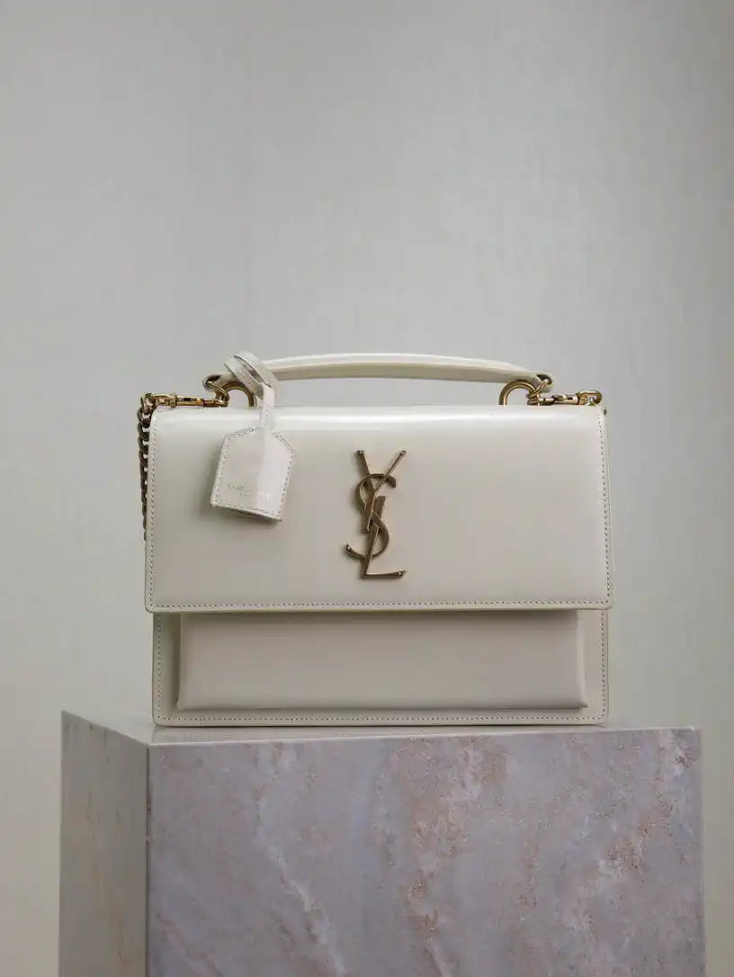 YSL 634723 SUNSET TOP HANDLE IN SMOOTH LEATHER White