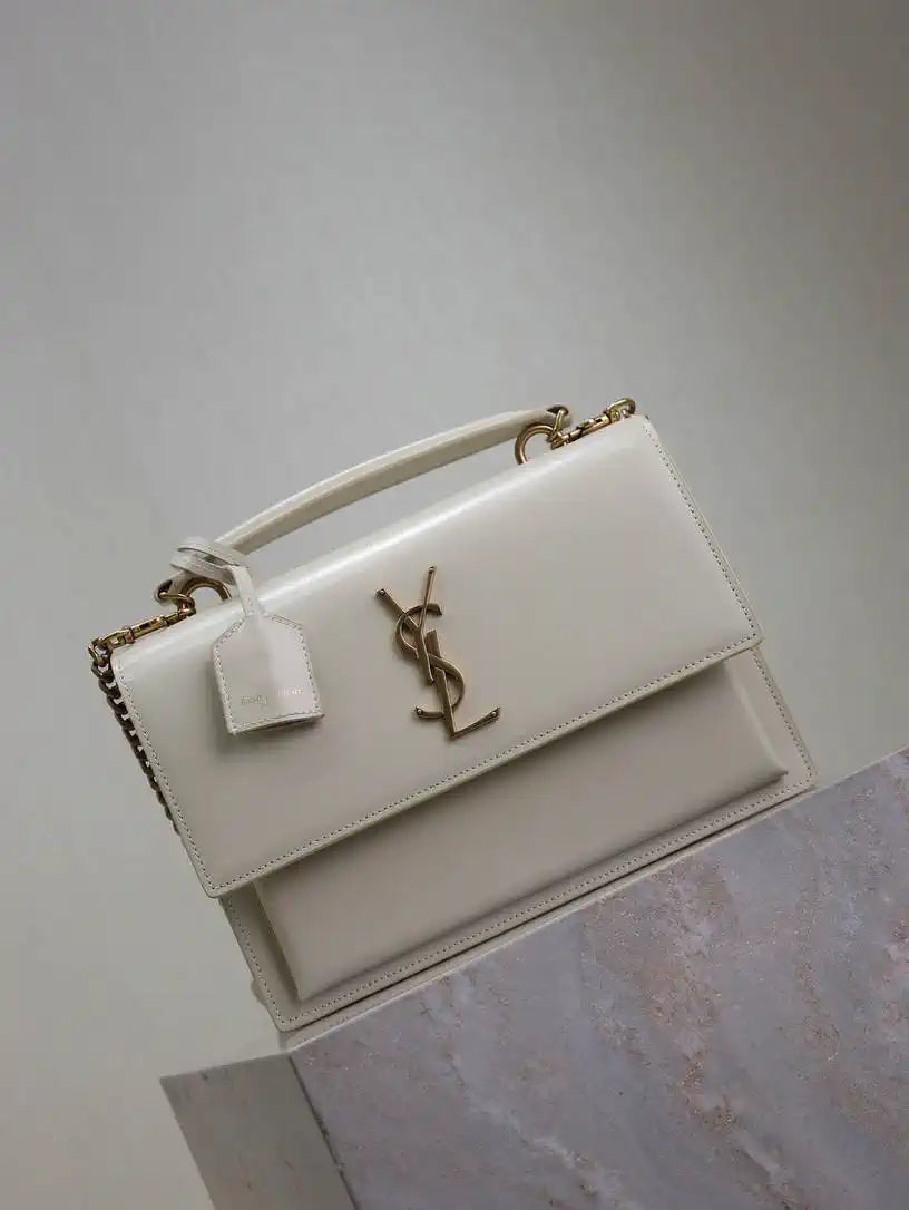 YSL 634723 SUNSET TOP HANDLE IN SMOOTH LEATHER White