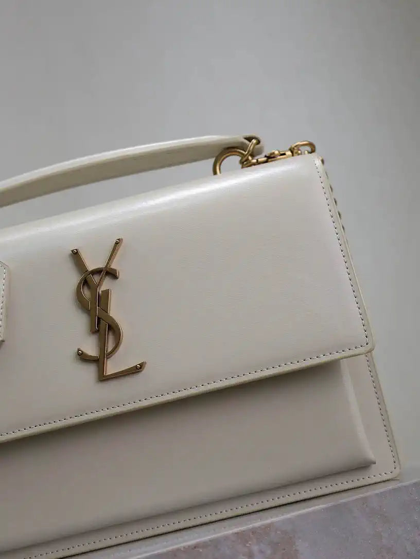 YSL 634723 SUNSET TOP HANDLE IN SMOOTH LEATHER White