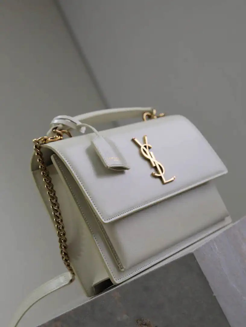 YSL 634723 SUNSET TOP HANDLE IN SMOOTH LEATHER White