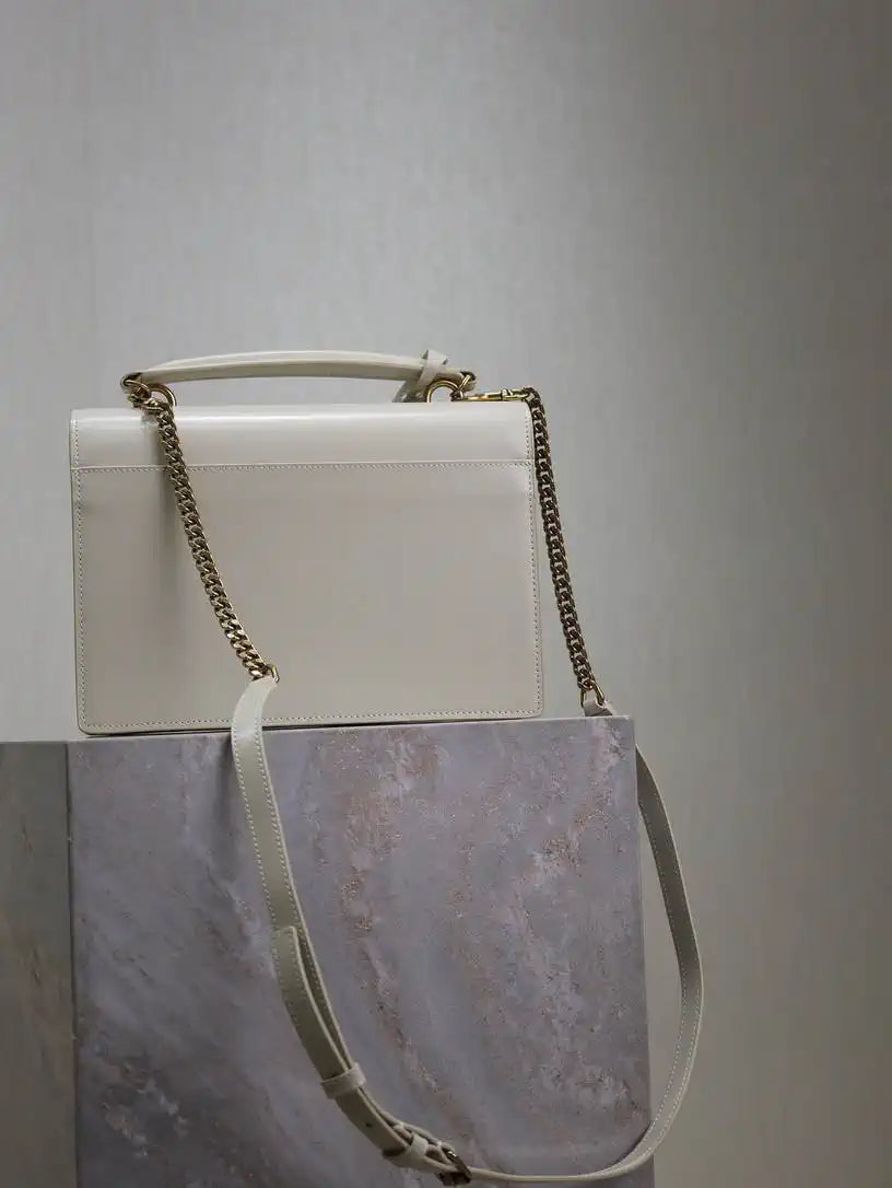 YSL 634723 SUNSET TOP HANDLE IN SMOOTH LEATHER White