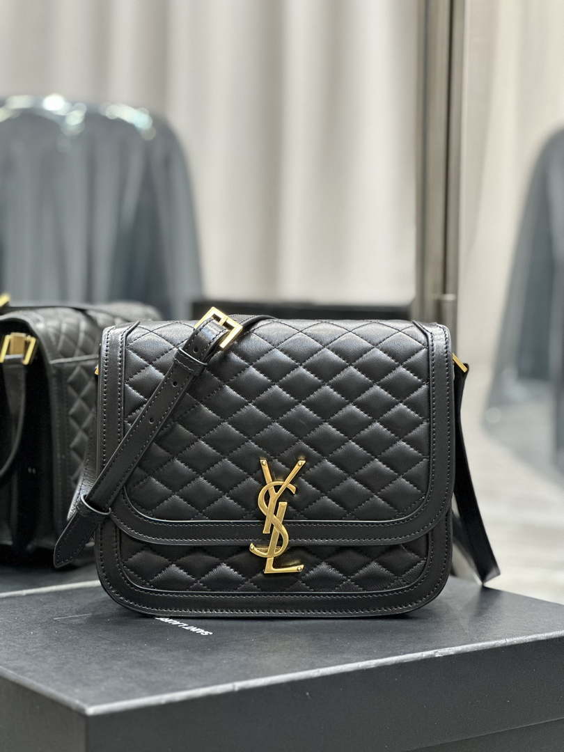 YSL 635025 Saint Laurent Solferino Medium Soft Satchel In Lambsikn Leather Black - Default Title - View 1
