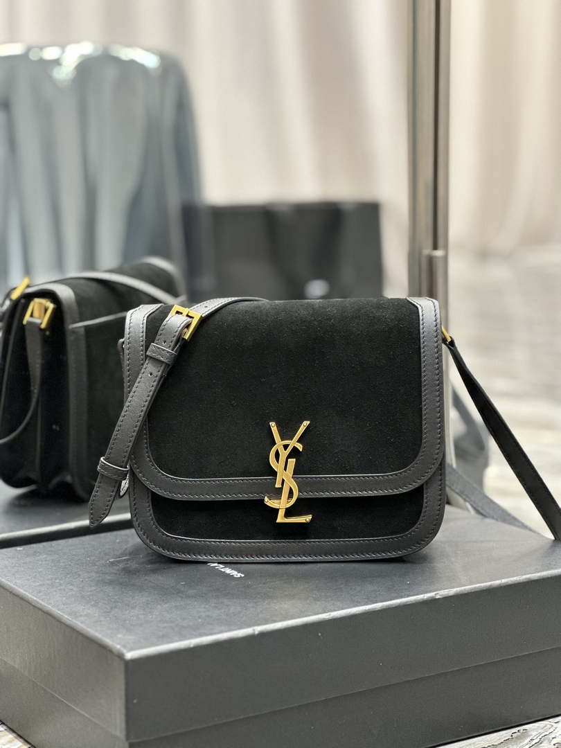 YSL 635025 Saint Laurent Solferino Medium Soft Satchel In Suede And Smooth Leather  Black
