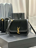 YSL 635025 Saint Laurent Solferino Medium Soft Satchel In Suede And Smooth Leather  Black