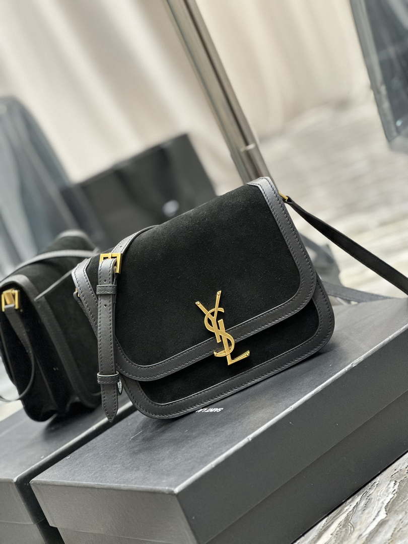 YSL 635025 Saint Laurent Solferino Medium Soft Satchel In Suede And Smooth Leather  Black